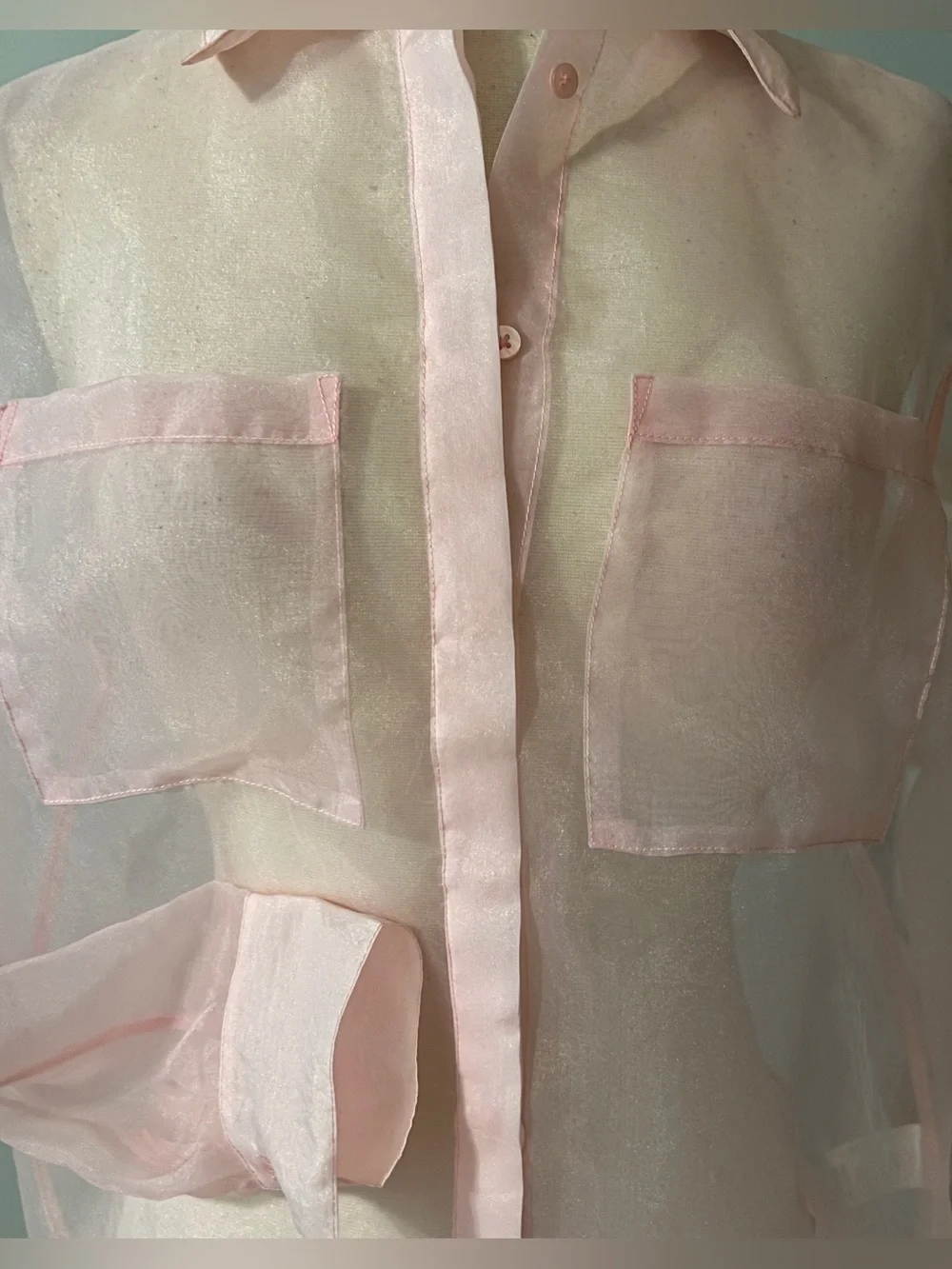 Rachel Zoe Sheer Pink Organza Button Front Blouse Size Small - Picture 6 of 10